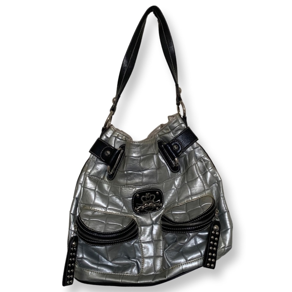 Kathy Van Zealand Silver Purse with Black Trim